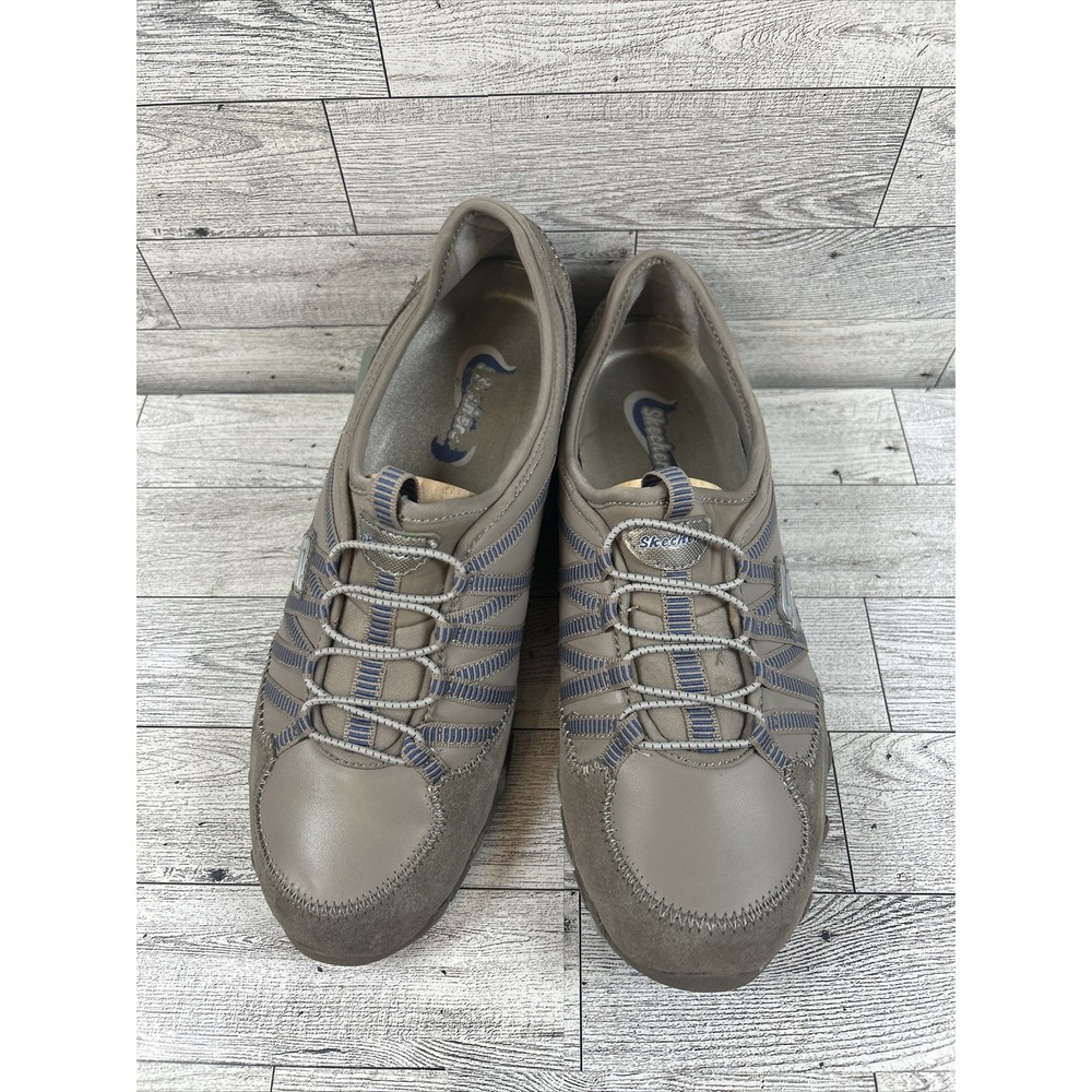 Skechers Women Shoes Size US 8 Gray Tan Blue Bungee Athletic Slip on 21140